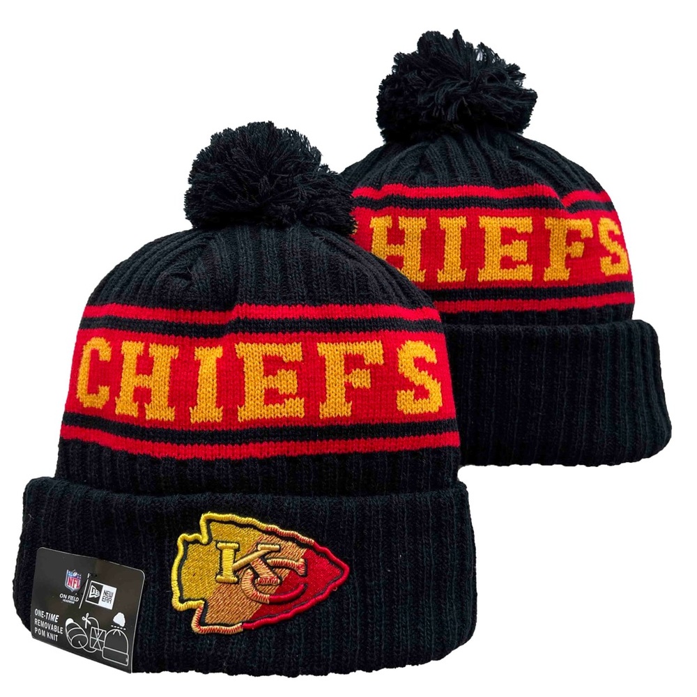 Kansas City Chiefs New Era NFL Beanie On Field Knit Cap w/ Removable Pom OSFA